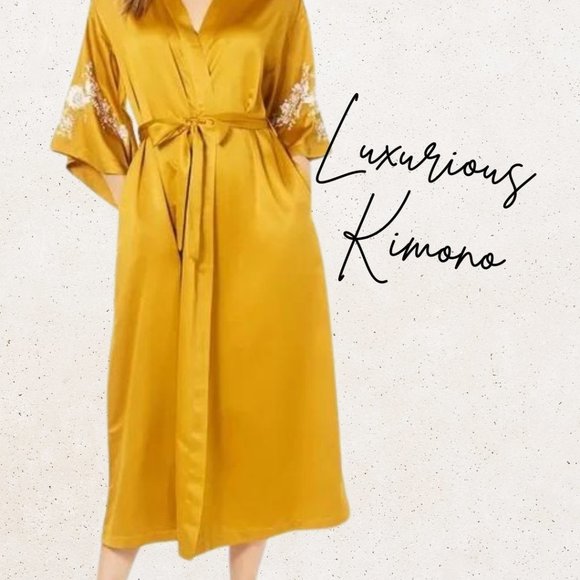 Luxurious Gold/Yellow Silky Kimono from Macy’s (INC). Sold out. Rarely worn! - Picture 1 of 14